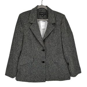 🆕 Monterey Bay Women's 16 Lined Blazer Button Front Gray Black Textured Jacket